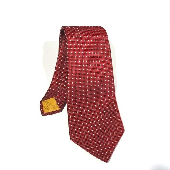 Dior Red Woven Check Silk Tie - Picture 4 of 6